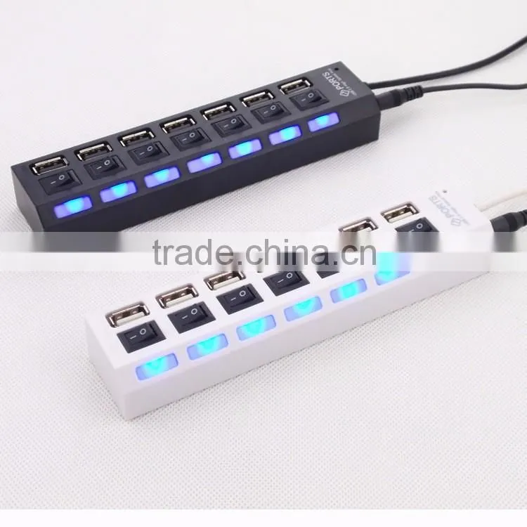 ABS Material 7-Port USB 2.0 Charger Hub with On/Off Switch