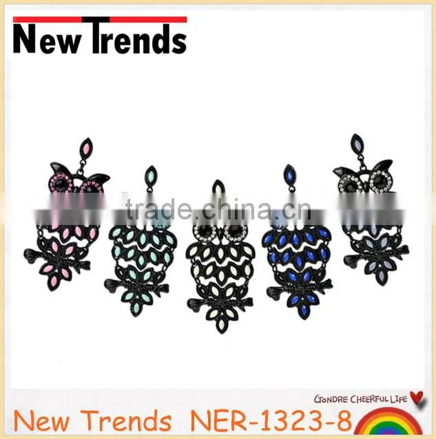 Fashion earrings designs fancy rhinestone stud cute owl earrings