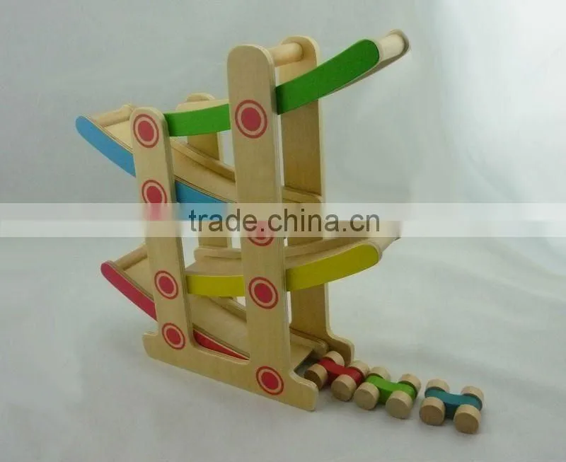2014 top quality wooden racetrack and sliding racing car toy set for kids