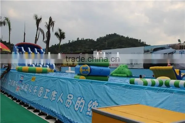 giant inflatable wave slide with metal frame pool / Inflatable water island