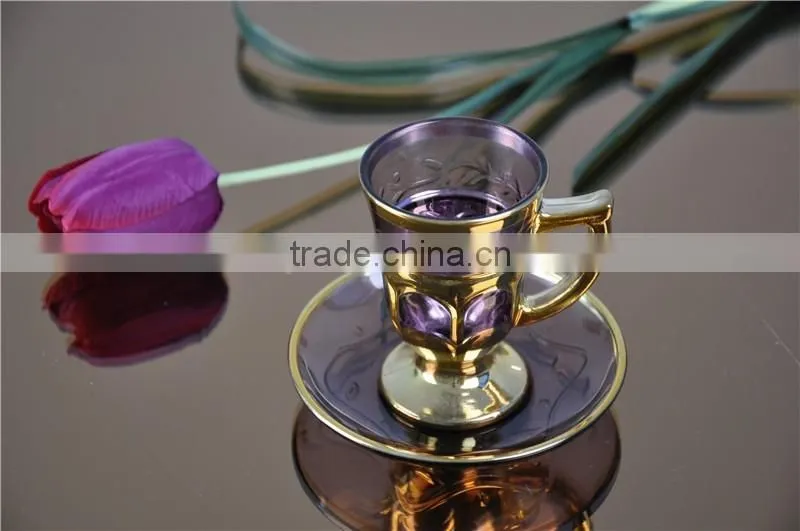 luxury gold glass cup and saucer