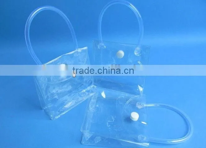 Customized mini plastic travel pocket bag with carrier handle