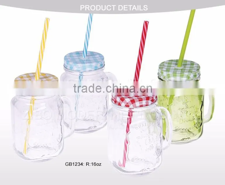 16oz Cleaning Custom Mason Jar Straw China Wholesale Mason Jar Handle