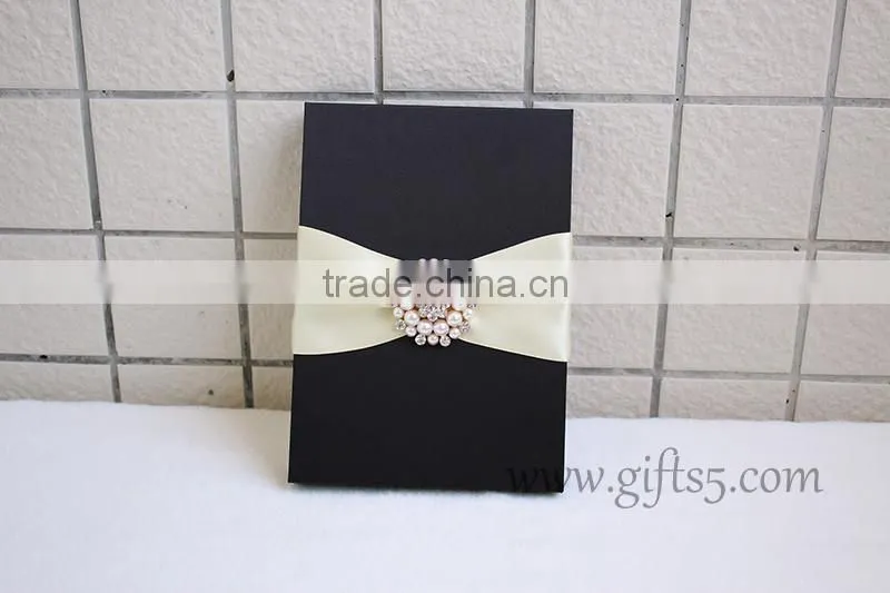 Elegant Black Wedding Invitation Boxes with brooch