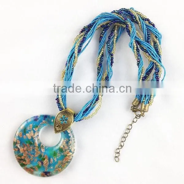 Bohemian Style Round Glass Pendant Necklace