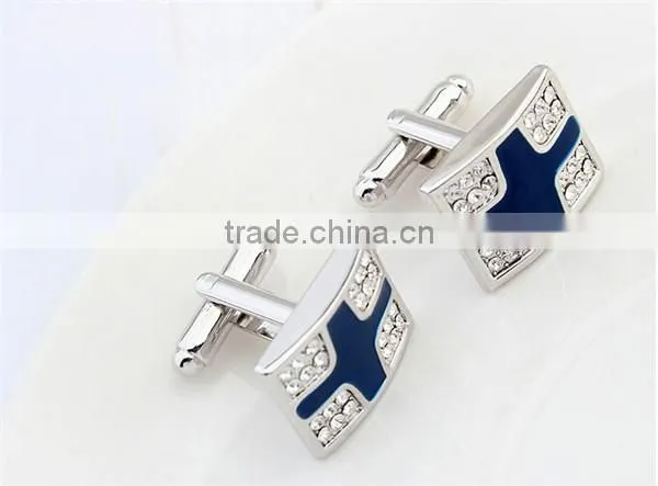 High polishing copper metal enamel crystal cufflinks jewelry mens cross cuff links for men