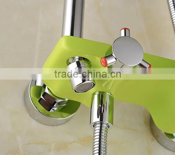 Colourful baking Varnish bath& shower rotate faucet set with ABS plastic rain shower head &hand shower