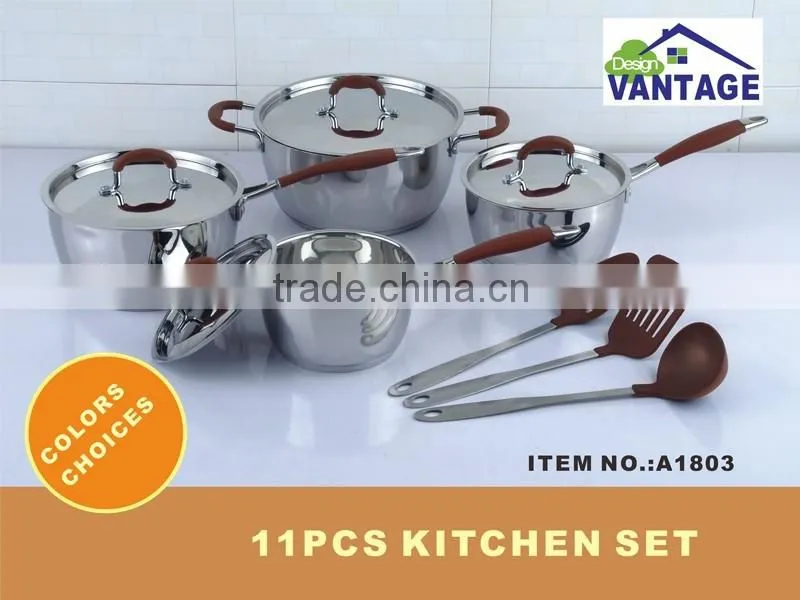 11pcs kitchen combine item 8pcs stainless steel cookware set with 3pcs cookware tools /kitchen accessories