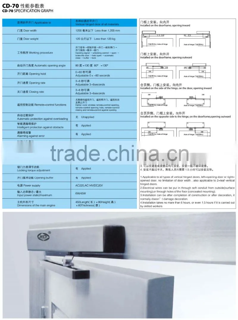 CD-70 automatic door opener 90 degrees door closers/opener