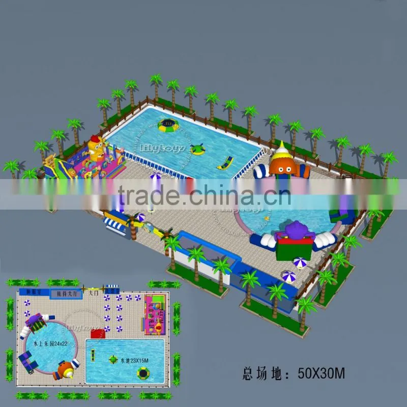 Professional Design commercial outdoor large frame pool park, water play equipment, Inflatable Mobile Park
