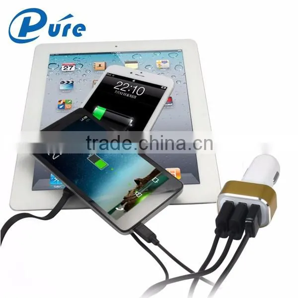 Factory New Product promotional multicolor 3 port usb car charger with LED Light Indication