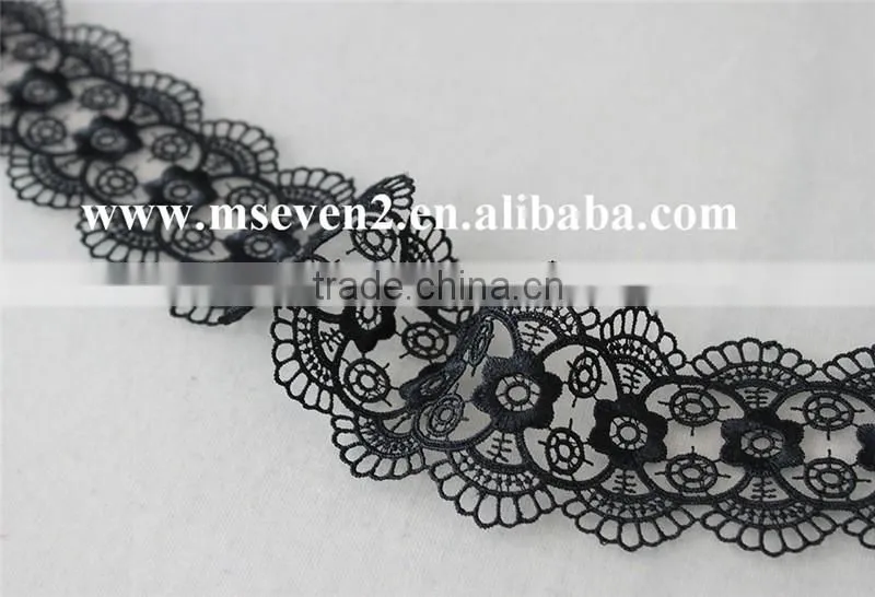 New Arrival scallop lace trim 100% polyester in black circles pattern with flowers lace for wholesale