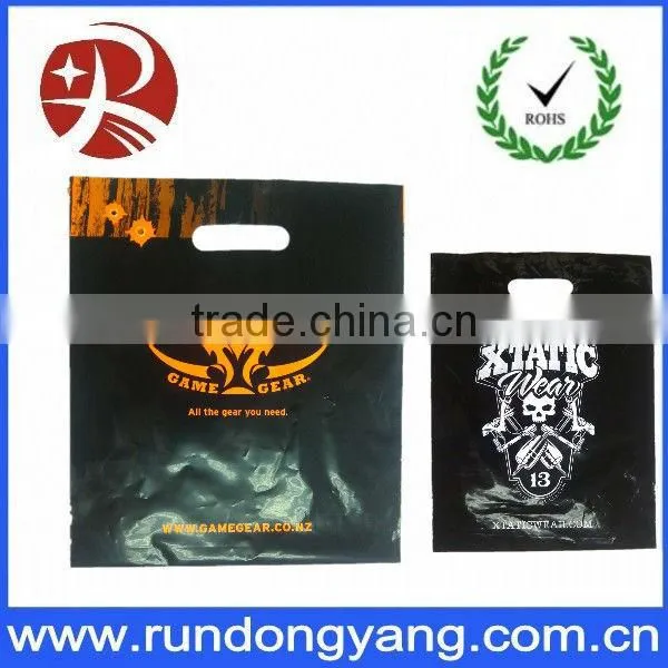 Beautiful printed black plastic shopping bags with logo