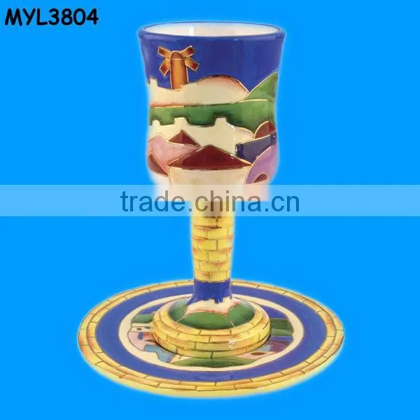 Jewish Shabbat ceramic tall candle stick set