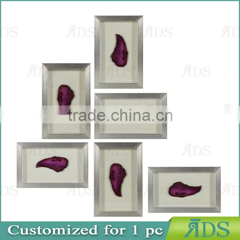 Wooden Shadow Box Frame Encasing Colorful Agate Stone Under Glass