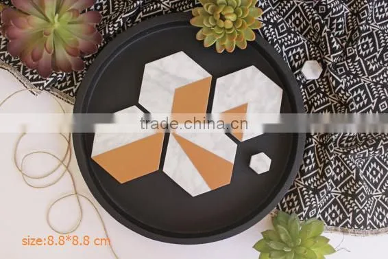 Kitchen accessories Concrete Hexagon Coasters with gold hand-painted Marble effect coaster