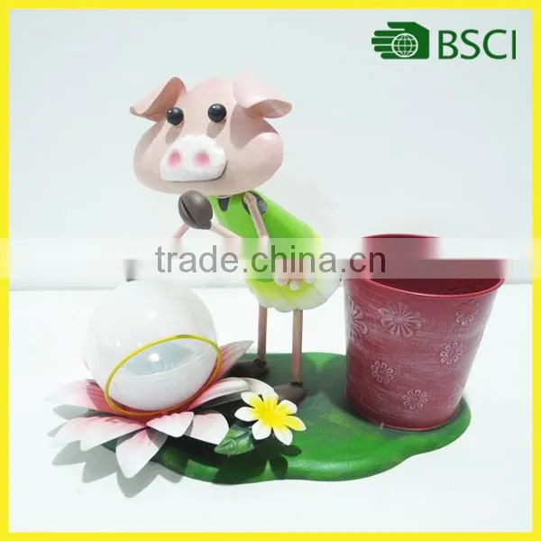 YS15120 Metal led light pig planter solar led flower pot light
