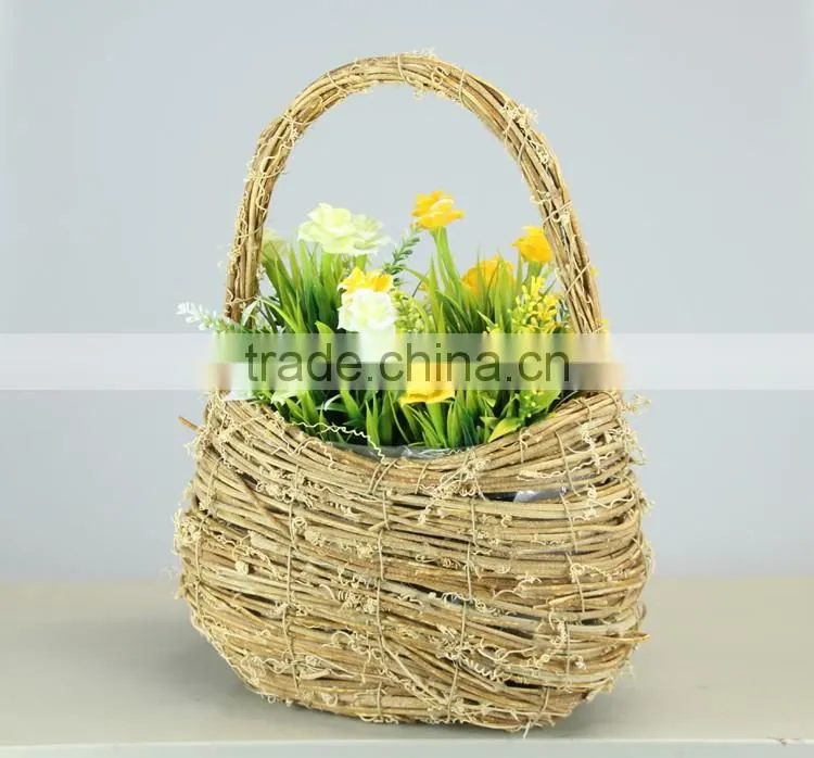 Handbag type natural plant weaving flowerpot