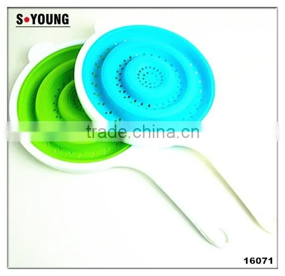 16071 SILICONE Heat resistant foldable silicone pasta strainer Silicone Colander Collapsible Strainer