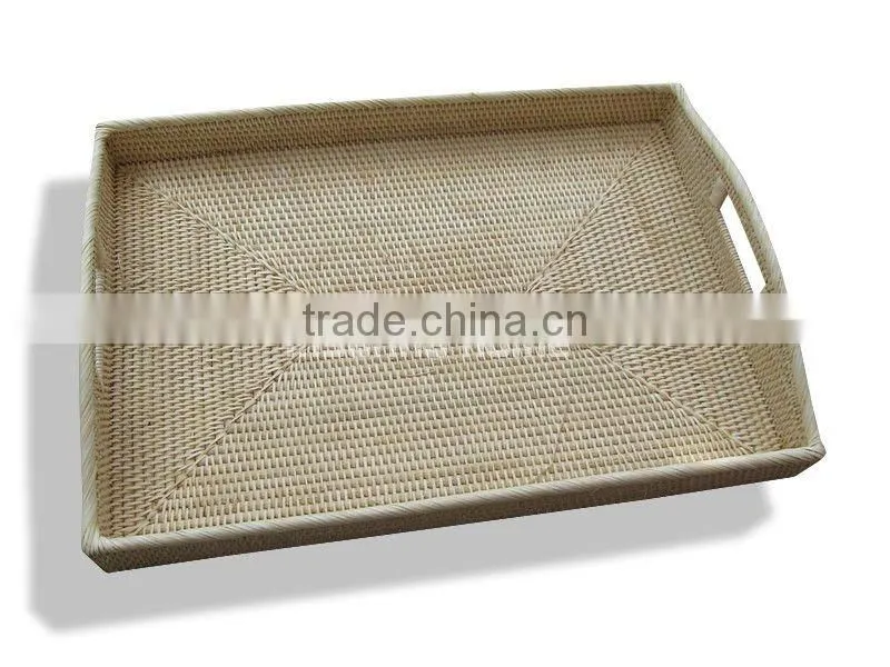 Rectangle full rattan tray with handles
