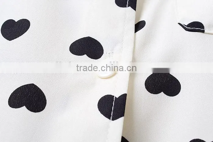 Autumn Spring 2015 Long Sleeve White Heart Printing Pattern Chiffon Blouses Shirt Women Clothing blusas femininas European Style
