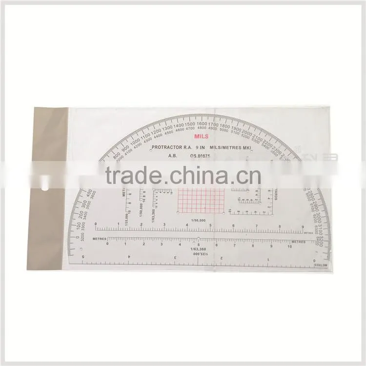 Chinese custom 6 inch half moon 360 degree plastic protractor, transparent high quality protractor for military training # KMP-1