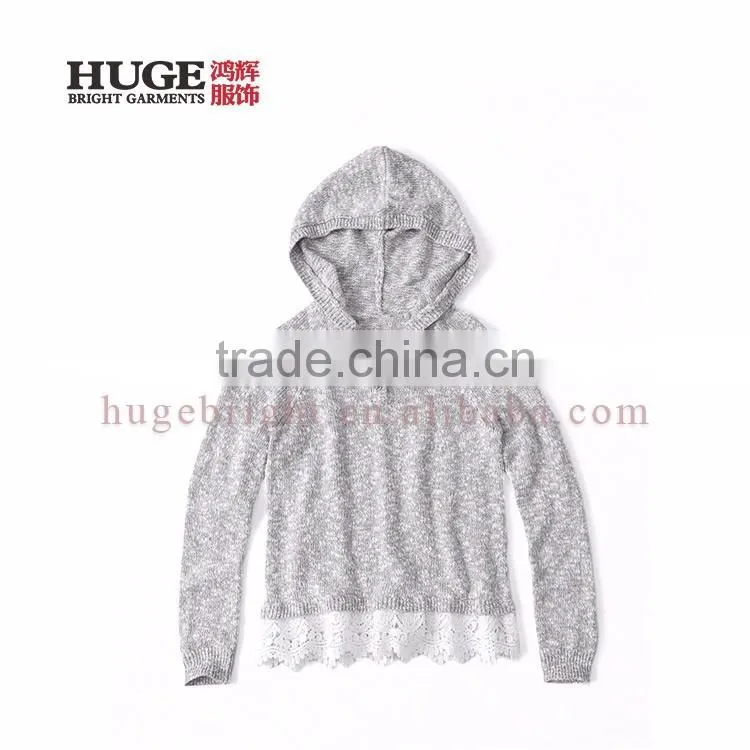 Long Sleeve Lace Hem Pullover Girls Knitted Sweater