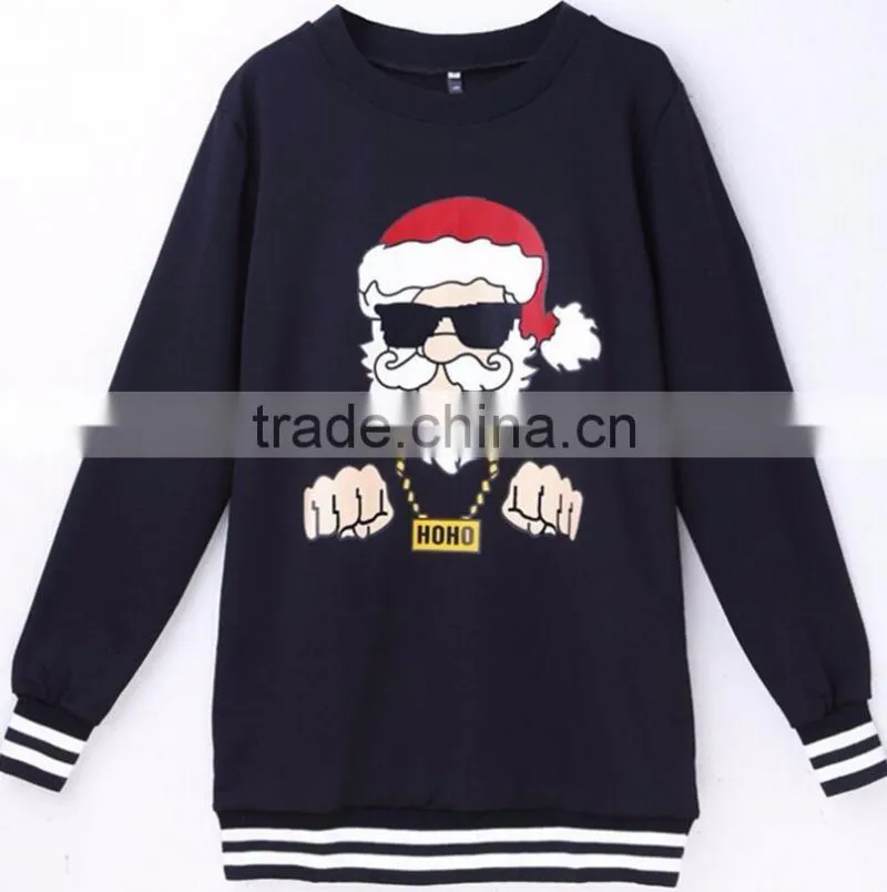 Custom Print Christmas Sweatshirt Ribbed Neak Black Oversized Sweater 100 Cotton Crew Neck Sweat Shirt