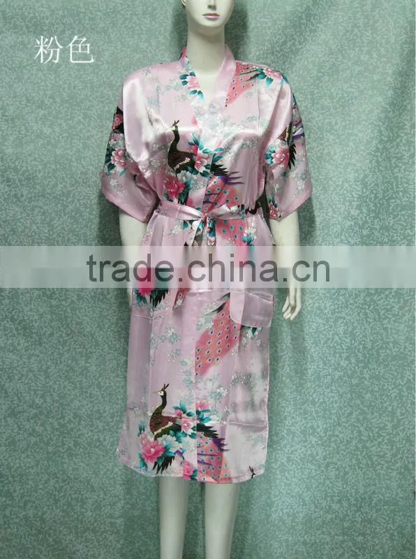 Peacock Polyester Satin Robes Kimono Robes 14 Colors Available PC112