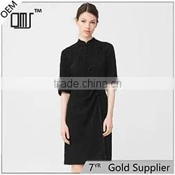 A-Line dark red lace up round collar sleeveless mini corduroy dress