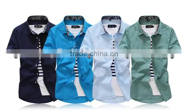 Slim light blue color short sleeve cotton men shirts