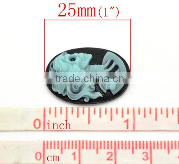 Embellishment Findings Skyblue Resin Halloween Skull Pattern Oval Cameo