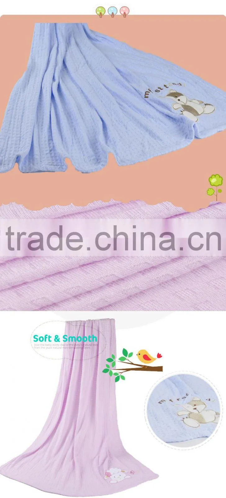 Solid Color Size Customized Bamboo Fiber Baby Blanket