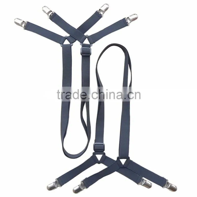 2 Pack 3-Way Adjustable Elastic Under Mattress Bed/Fitted Sheet Fastener,Crisscross Bed Sheet Strap Suspender,Slipcover Fastener