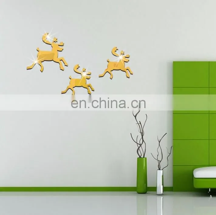 Room Decoration Christmas Reindeer Removable Mirror Wall Sticker Home Decoration Wholesale