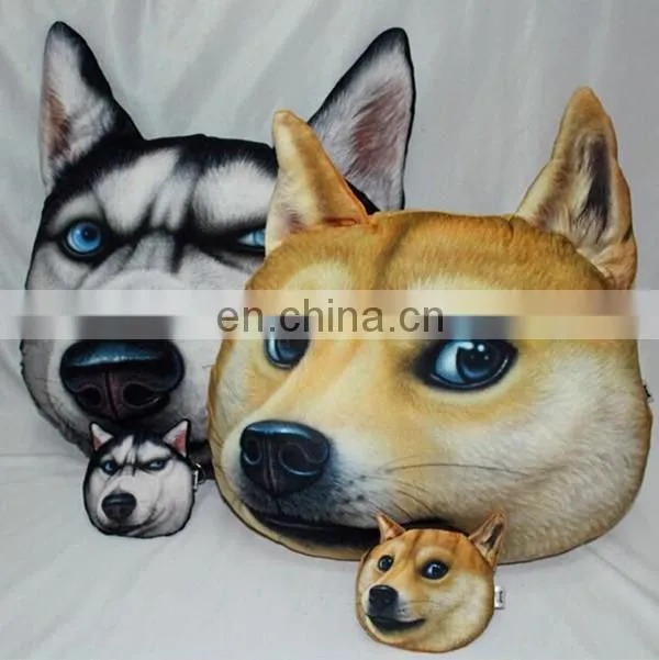 Cheap cartoon 3d printing decorative dog pillow custom cute soft plush animal shaped car seat cushion