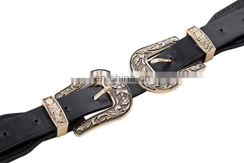 Grace Karin Women Ladies Girls Vintage Fashion Boho Double Metal Light Gold Silver Color Buckle Belt Elastic Band CL010479