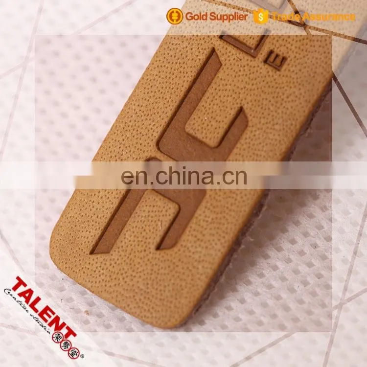 Custom Denim Hot Pressed Embossed Brand Name Genuine Brown Leather Label Patch