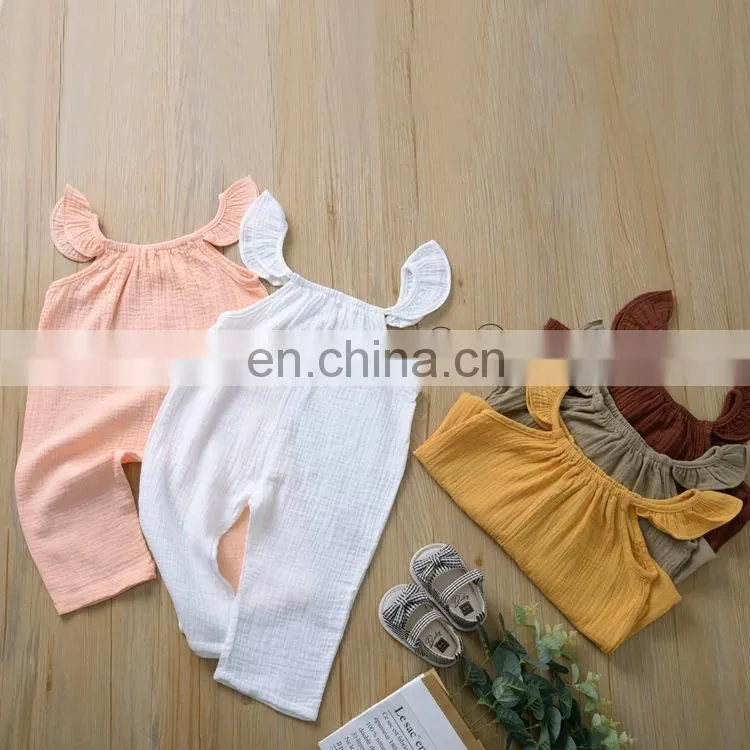 Wholesale Baby Girl Clothes Romper Summer Sleeveless Linen Ruffle Baby Romper Onesie