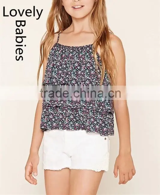 Girls cool summer tops 2016 floral print adjustable strap cami