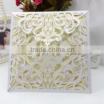 Latest Western Style Hollow Luxury White Laser Cut Wedding Invitations