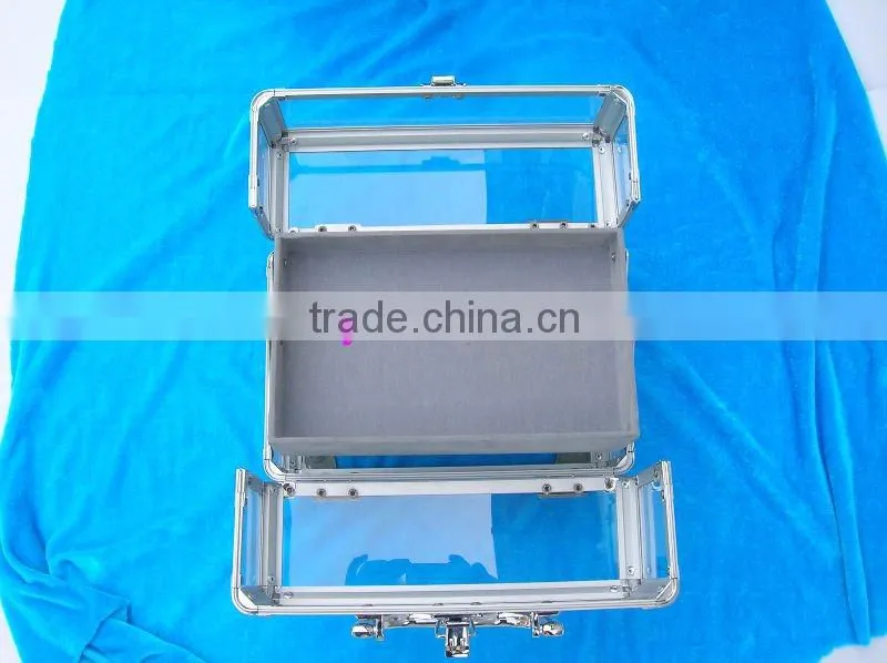 2013 new design aluminum exquisite acrylic case with handle and locks size 190*110*110