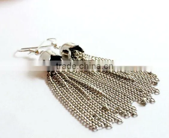 Chain Tassle Earrings, Silver Long Chain Earrings Statement Jewelry, Handmade Fashion Jewelry
