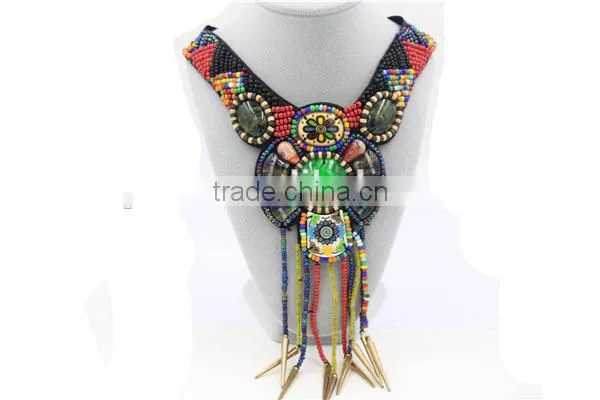 Big bright color bead necklace green crystal tassel bead necklace
