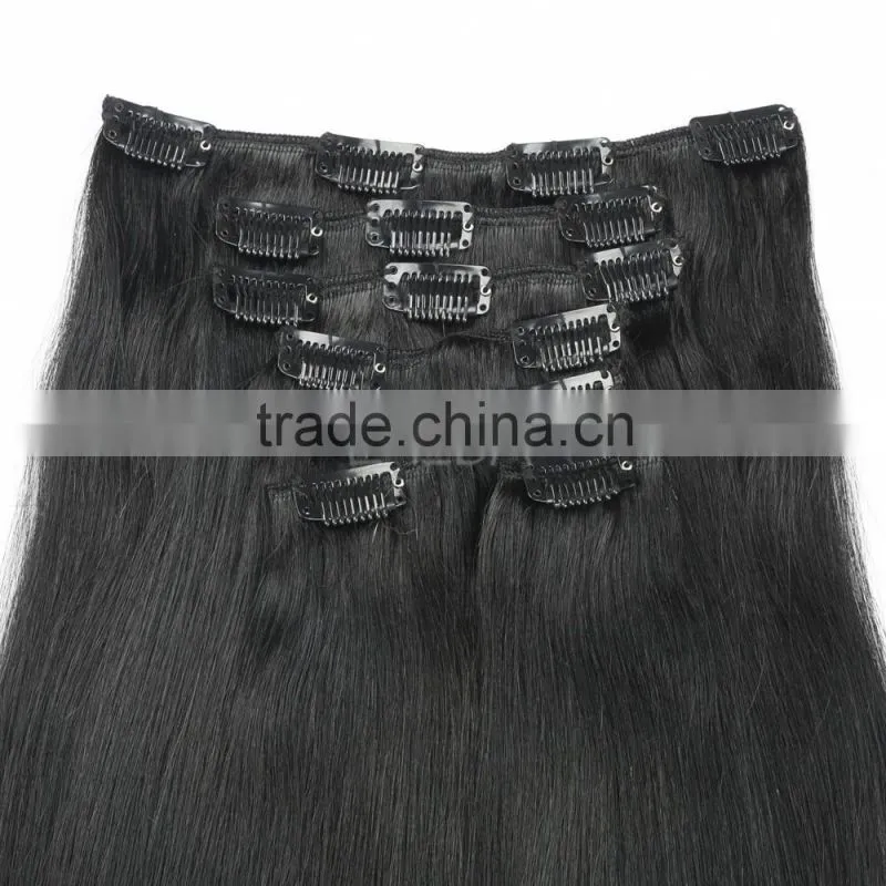 Unprocessed Indian natural black clip in hair extensions