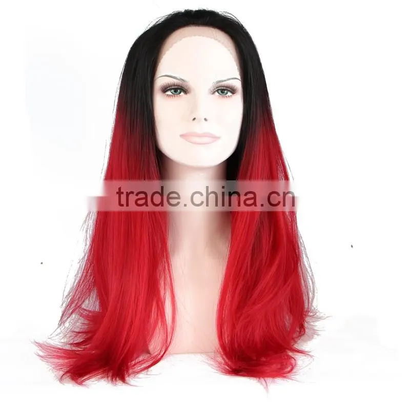 Alibaba Long Style Synthetic Wig 1b red# Straight Hair Lace Front Wig