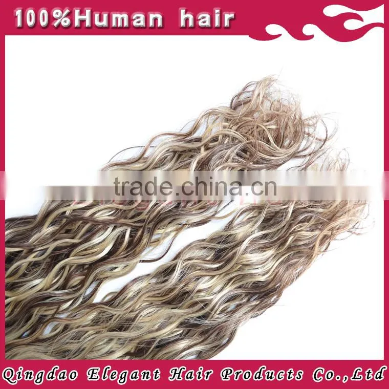 No chemical 100% peruvian virgin human hair highlight color curly tape hair extensions
