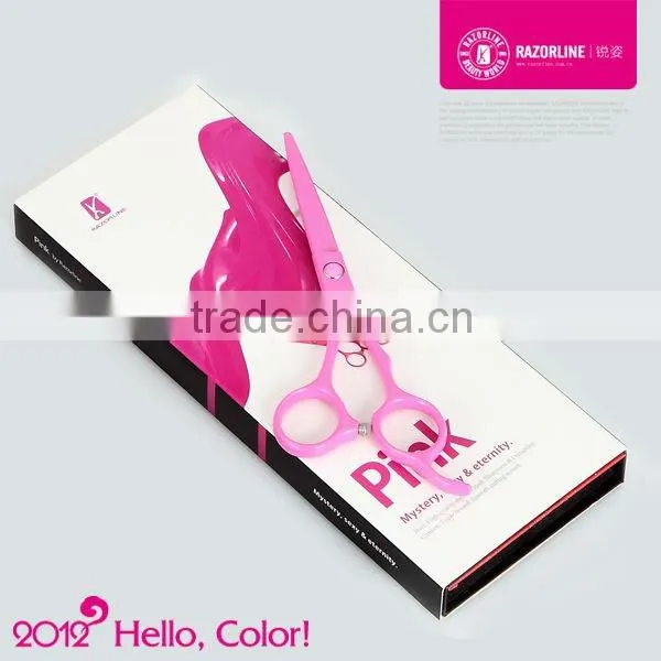 Pink Teflon Coating Convex-edge Stainless Steel hairdressing scissors