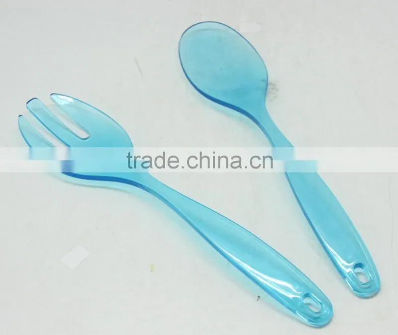 PLASTIC PS 2PCS SALAD SPOON AND FORK SET TRANSPARENT