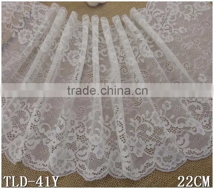 China Factory Fashion New Design Wide 8.67" Eslatic White Soft Spandex Nylon Warp Knitted lace wedding dresses
